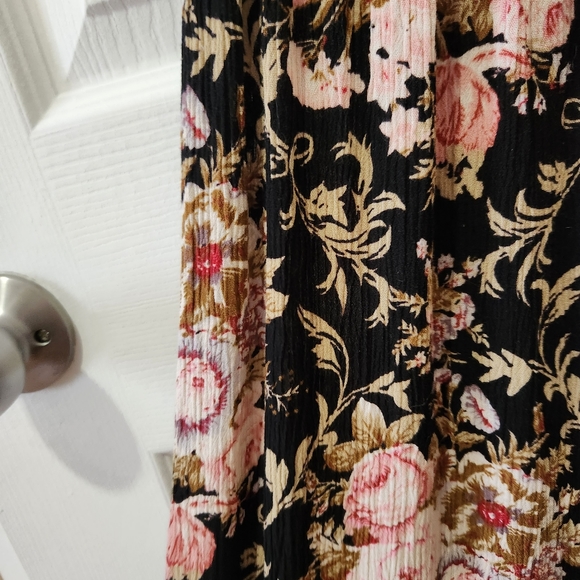 Black pink green floral maxi ruffle off shoulder dress Lace & Mesh Modcloth XXS - Picture 8 of 10